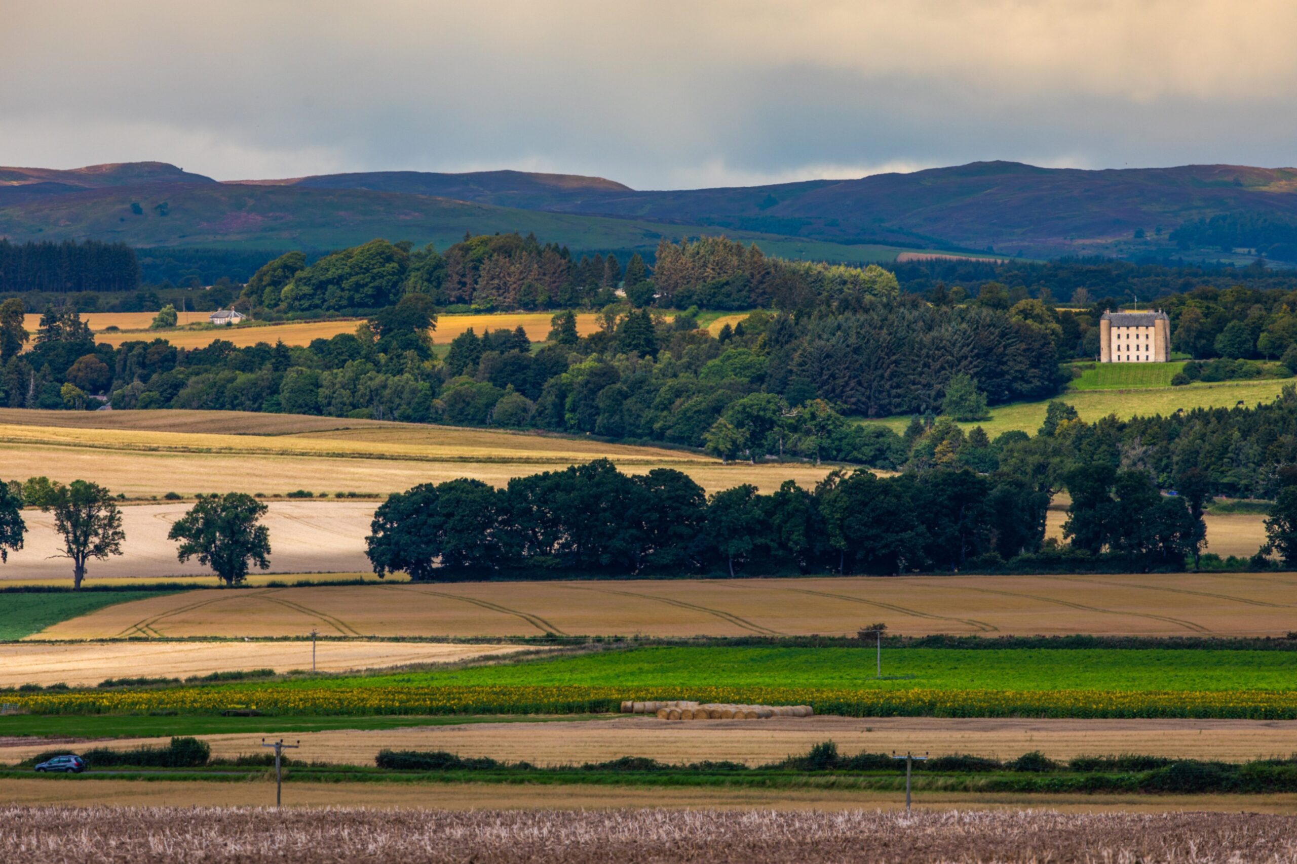 solar farm site with Methven castle in background