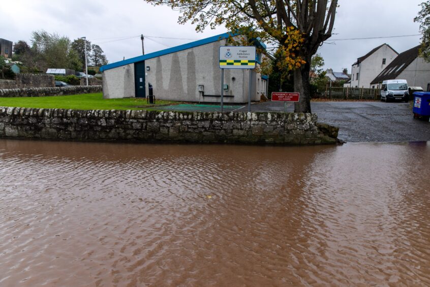 The access road to the Ambulance Depot at Kinloss Park in Cupar had been flooded. 