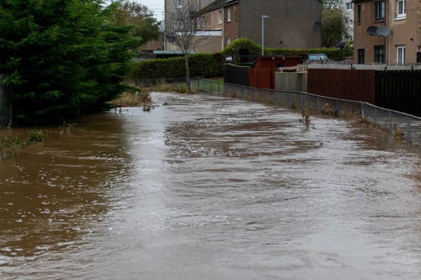 Flooding at Kinloss Park in Cupar on Friday.