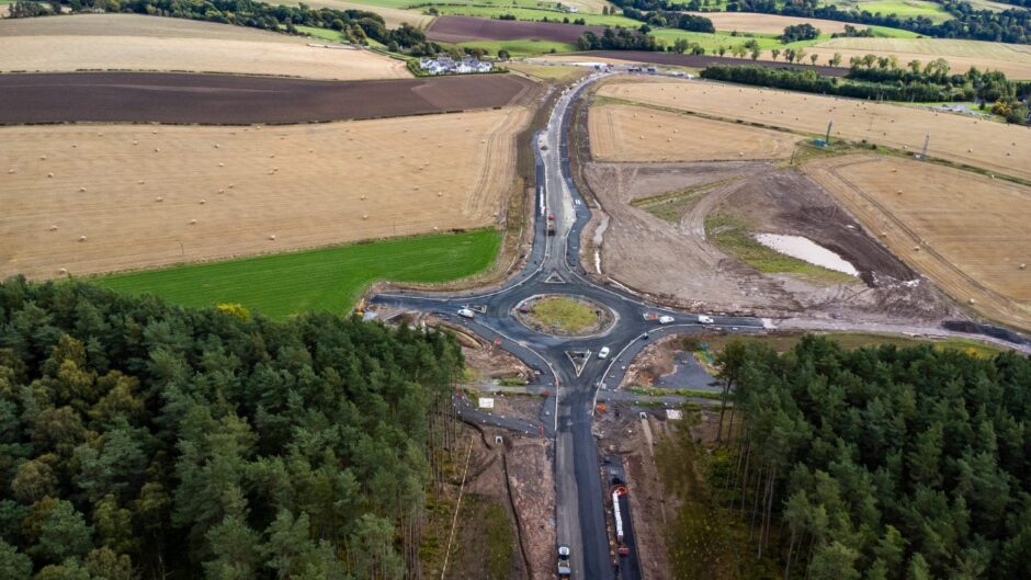 Aerial photo showing layout of new Cross Tay link road near Scone, Perth