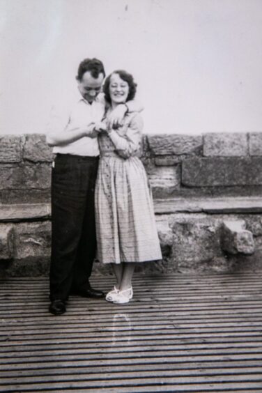 Image shows a black and white photograph of David and Gina Nisbet on the occasion of their engagement for the Everyday Heirloom story about Lesley's camera.