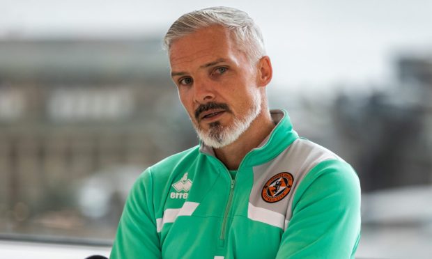 Dundee United boss Jim Goodwin speaks to the media at DC Thomson headquarters