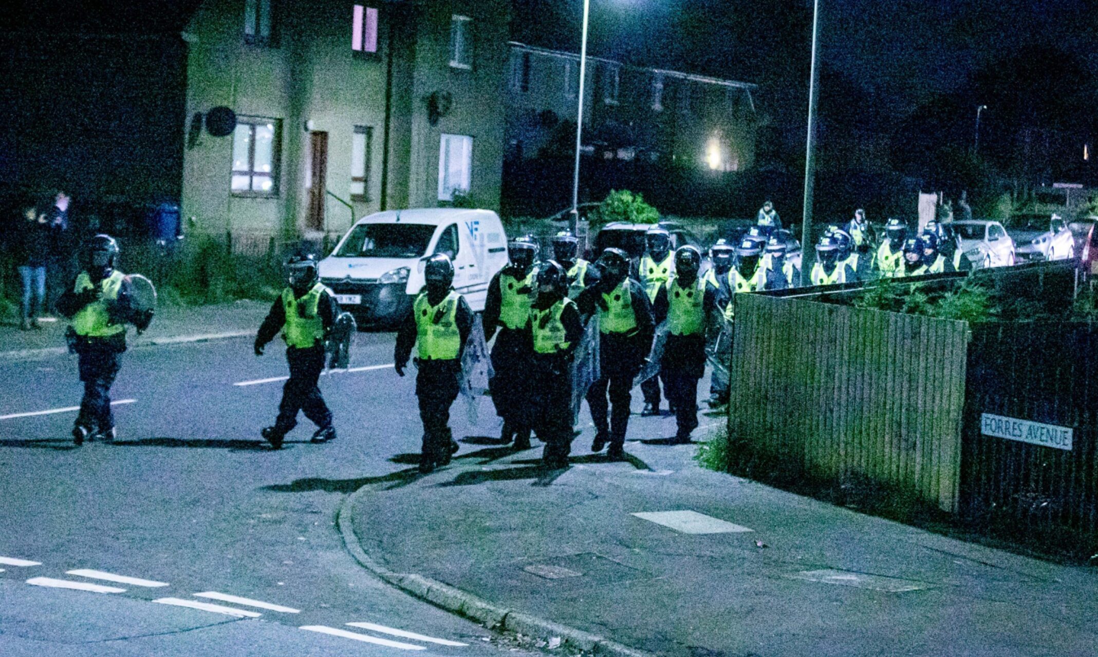 Riot police in Kirkton.