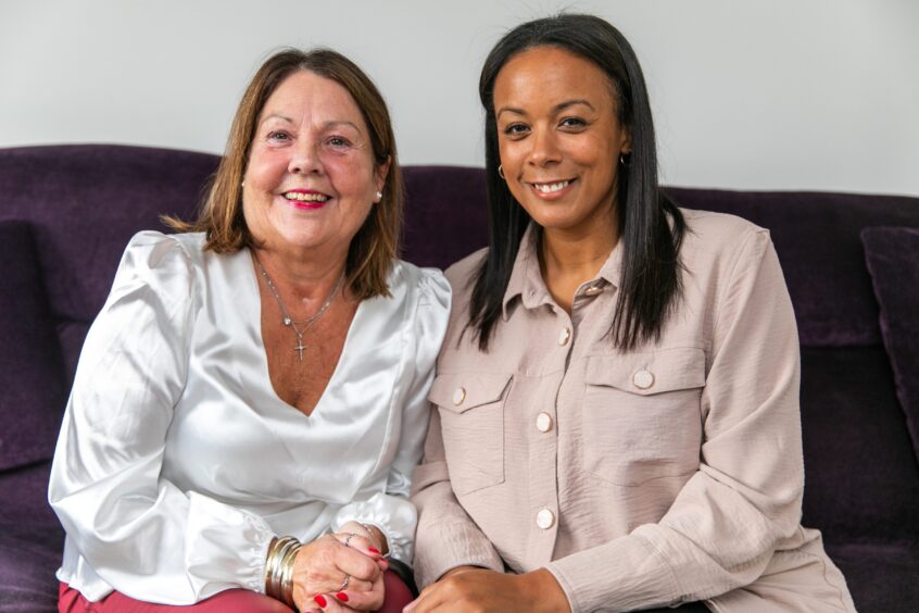 Rosemarie, who is blind after being from a diabetic coma, with Seescape rehabilitation specialist Elaina Hutchison