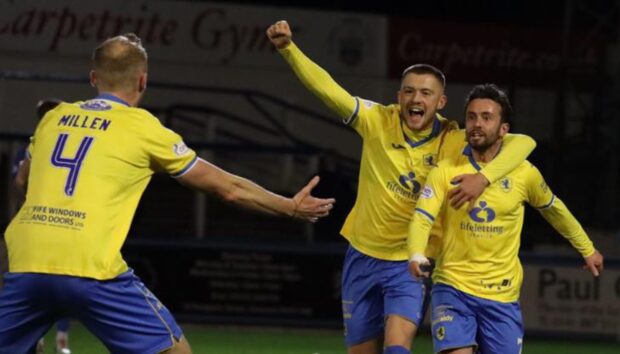 Aidan Connolly scored a first-half headed double against Morton on Tuesday. Image: Raith Rovers FC.