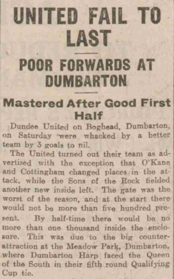 The report from Dumbarton 3-0 Dundee United in 1923