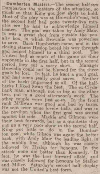 The second half of the Courier match report of Dumbarton 3-0 Dundee United