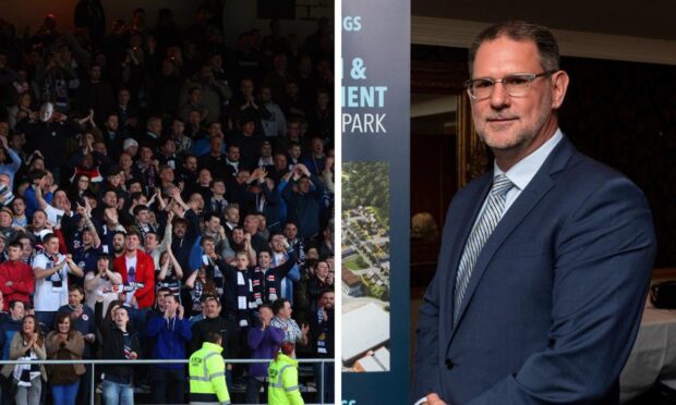Dundee FC fans at Dens Park (left) and managing director John Nelms.
