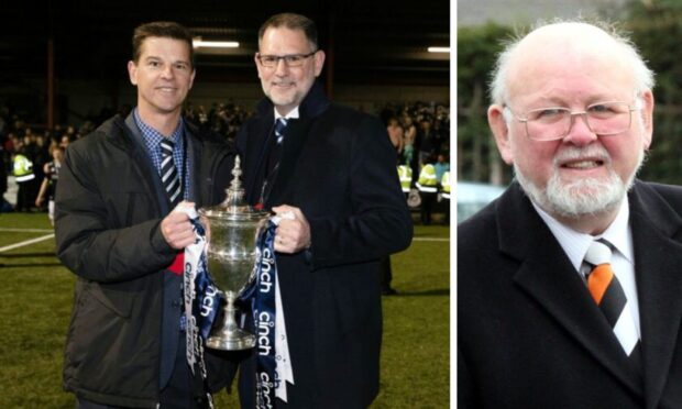 Dundee owners Tim Keyes and John Nelms (left) have bought Dens Park from John Bennett. Images: SNS/DC Thomson