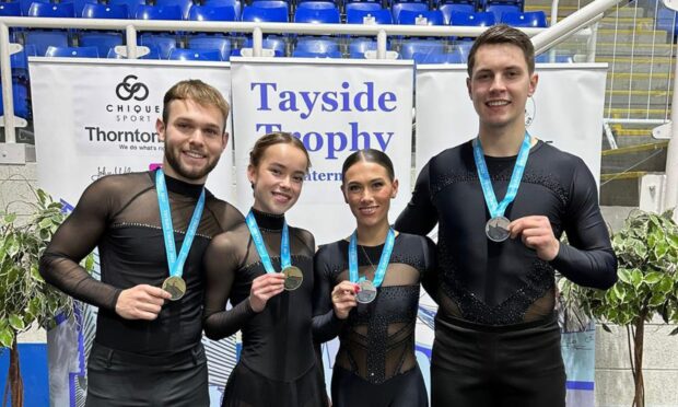 Dundee figure skaters (from left) left to right Kyle McLeod, Lucy Hay, Anastasia Vaipan-Law and Luke Digby at the international Tayside Trophy. Image: Ice Dundee.