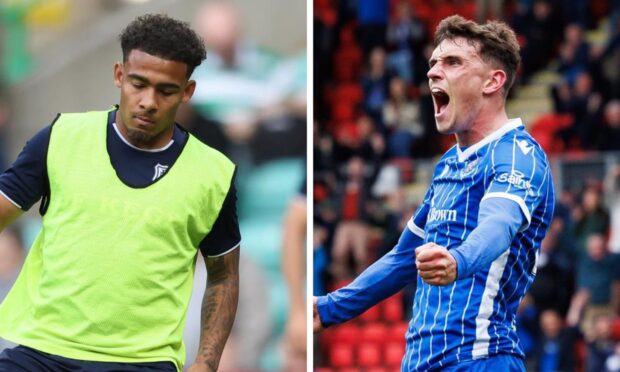 Dundee loanee Marcel Lewis (left) and St Johnstone's Dara Costelloe. Images: SNS.