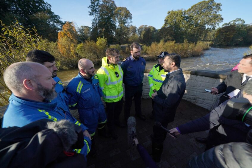 Humza Yousaf at Brechin following Storm Babet.