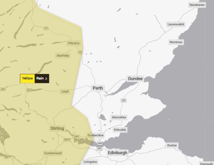 Heavy and persistent rain is expected on Thursday and Friday in parts of Perthshire and Fife 