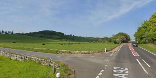 The three-way traffic lights have been installed on the A92 junction towards Luthrie and Brunton. Image: Google Maps