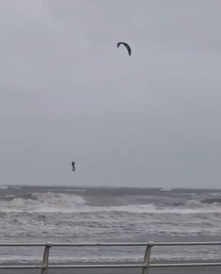 The kite surfer was hoisted high into the air by the Storm Babet winds on Kirkcaldy beach