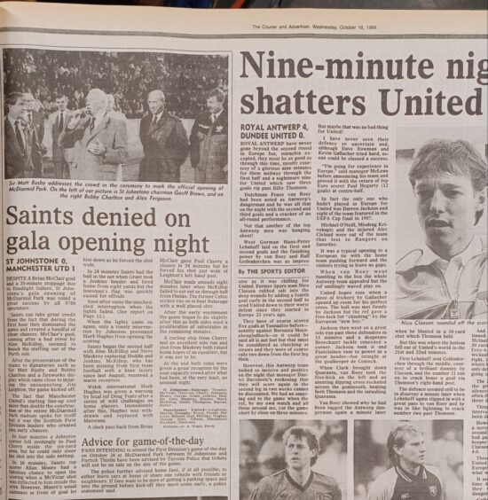 The Courier match report for St Johnstone v Manchester United in October, 1989. 
