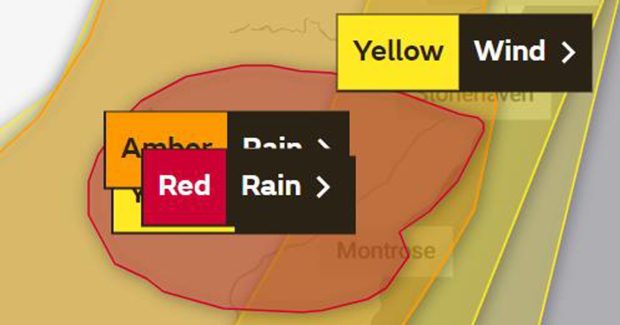 The area covered by the latest Met Office weather warning