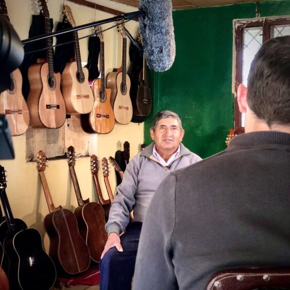 Filming 'The Vanishing Strings of the Andes' documentary.
