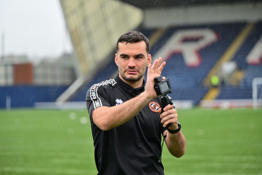 Tony Watt filming content for his Vlog ahead of Dundee United vs Raith Rovers.