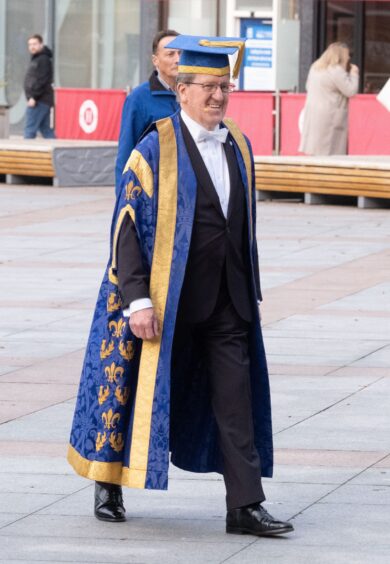 Lord George Robertson in the chancellor's robes at his Dundee University installation.