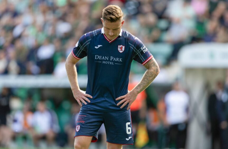 Raith Rovers defender Euan Murray looks disconsolate after defeat to Hibernian at Easter Road.