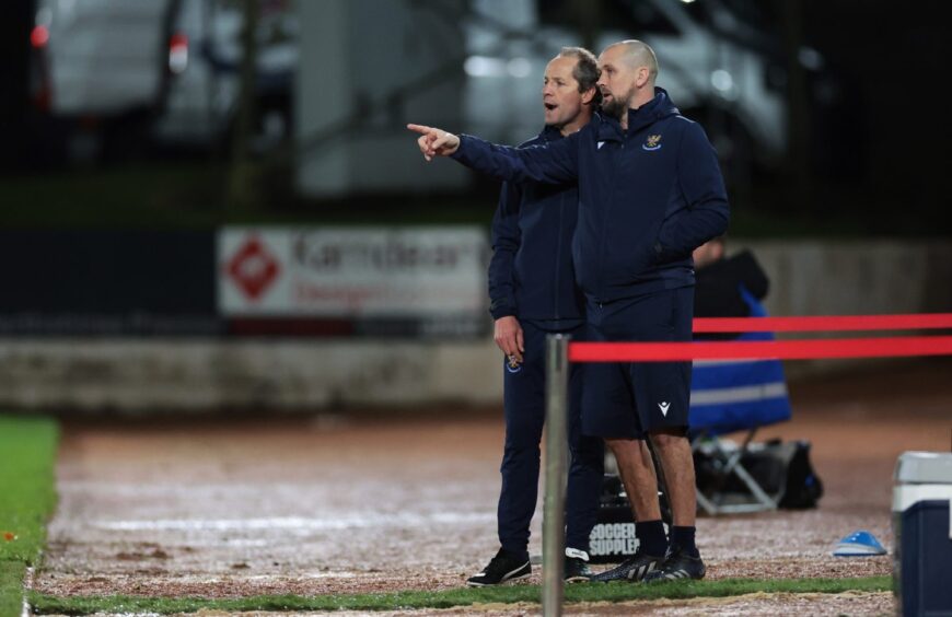 St Johnstone caretaker boss Alex Cleland with Danny Griffin on the touchline. 