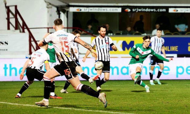 Dundee United's Chris Mochrie scores at Dunfermline