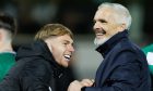 Kai Fotheringham, left, and Jim Goodwin share a joke following a Dundee United fixture