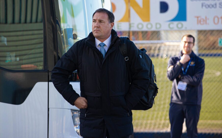 Malky Mackay arrives at McDiarmid Park for his last game as Ross County boss.