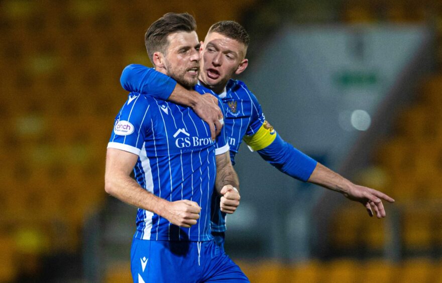 St Johnstone's Graham Carey celebrates his winning goal against Hibs.