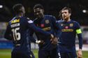 Dundee celebrate their win over St Mirren last time out. Image: SNS