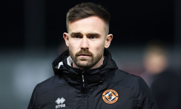 Dundee United's Scott McMann ahead of kick-off at the Falkirk Stadium