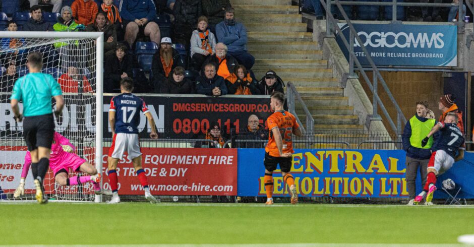 Callumn Morrison scores for Falkirk against Dundee United 