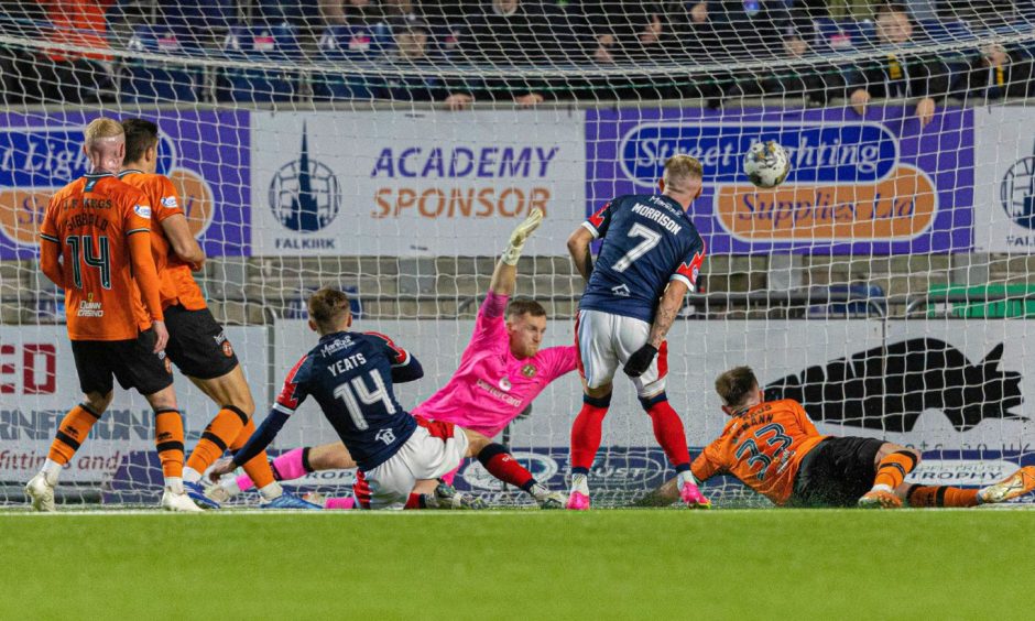 Finn Yeats gives Falkirk the lead against Dundee United