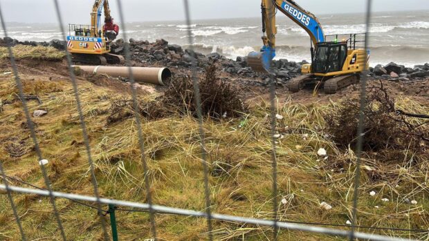 Contractors working on the coast near Carnoustie. Image: Scottish Water