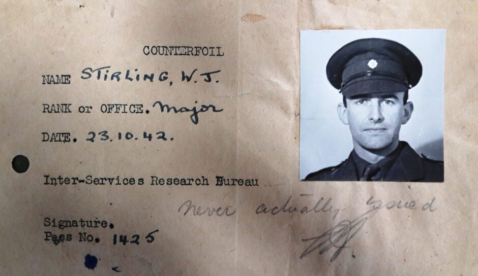 Bill Stirling's Special Operations Executive (SOE) photo and identification card in 1942.