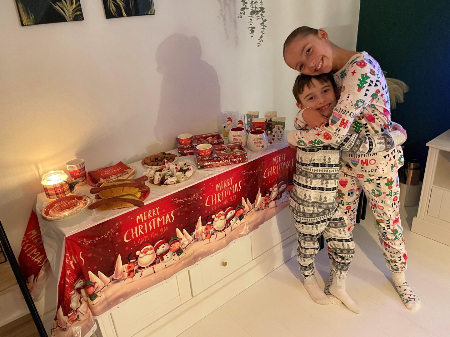 Caoimhe Fisher with brother Ailbe getting ready to watch Christmas in Scotland.