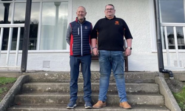 Stewart Wilson (left) of Cupar Golf Club and new catering franchisee Iain Rennie (right) outside Cupar Golf Club clubhouse. Image: Cupar Golf Club