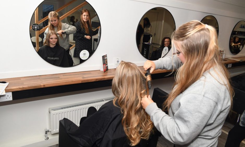Schoolgirl Chloe Knox styles Rebecca Paterson's hair in Lime Salon.