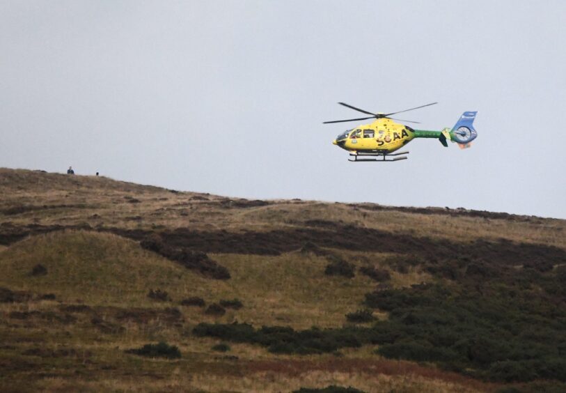 The air ambulance at Bishop Hill following the glider crash.