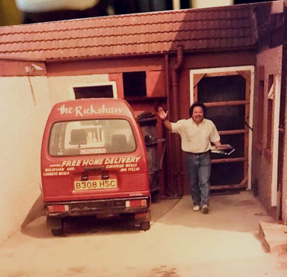 George outside the Rickshaw takeaway which they opened in the 1980s. 