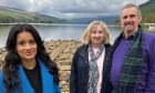 Phil and Andrea Vivian with Escape to the Country host Sonali Shah at Loch Tay