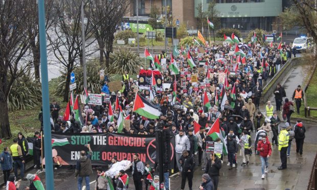 More than 1,500 people marched through Dundee in support of a ceasefire in Gaza.