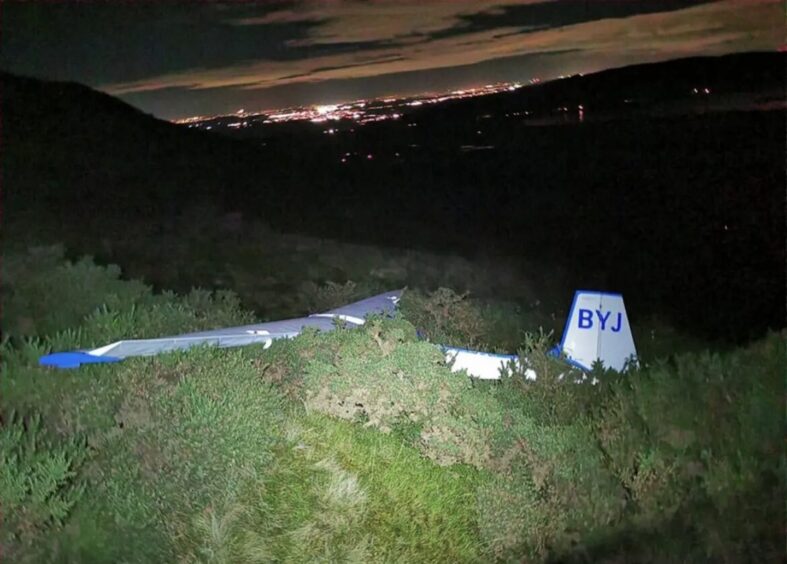 The crashed glider on Bishop Hill. 