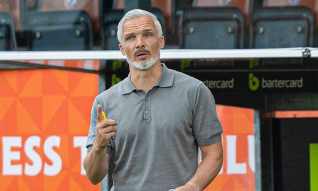 Jim Goodwin, Dundee United manager, on the touchline at Tannadice