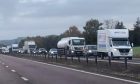 Queues on the A90 during roadworks near Inchture on Thursday. Image: Supplied