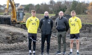 (L to R) Lewis McCann, James McPake, David Cook and Matty Todd at Dunfermline's new training base in Rosyth. Image: Dunfermline Athletic FC