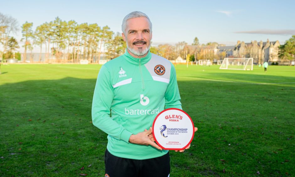 Dundee United's Jim Goodwin is the Championship's manager of the month for October.