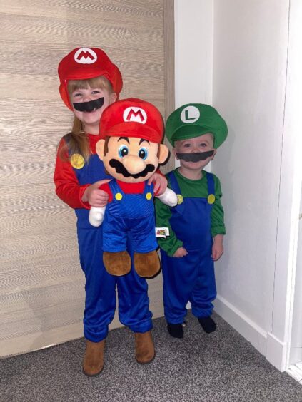Olivia and Rory as Mario and Luigi for Halloween. 