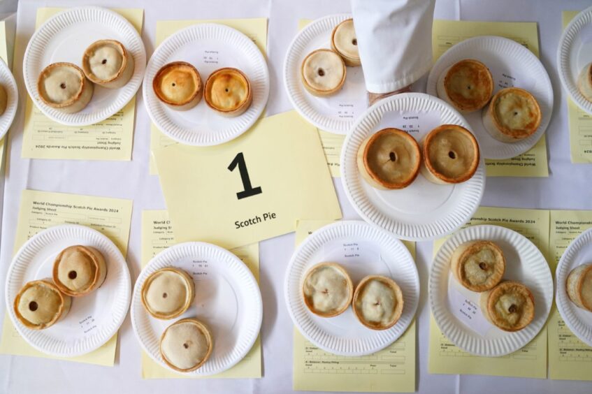 A table full of Scotch pies at the World Championship Scotch Pie Awards judging day